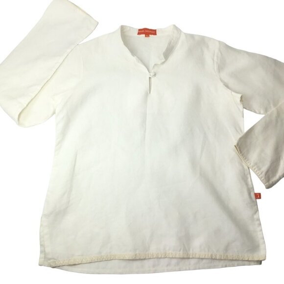 Maya Organic Linen Top Blouse Shirt Long Sleeve Quality Natural Ivory Size Large - Picture 8 of 11
